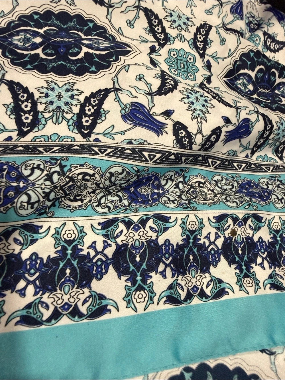 Rebecca Taylor Paisley Silk Print Scarf in Turquoise & Royal Blue
